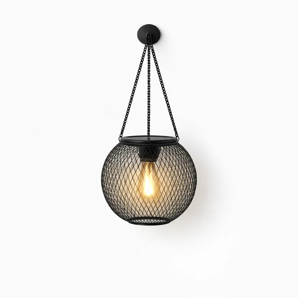 Black mesh globe solar hanging lantern outdoor waterproof garden light Australia