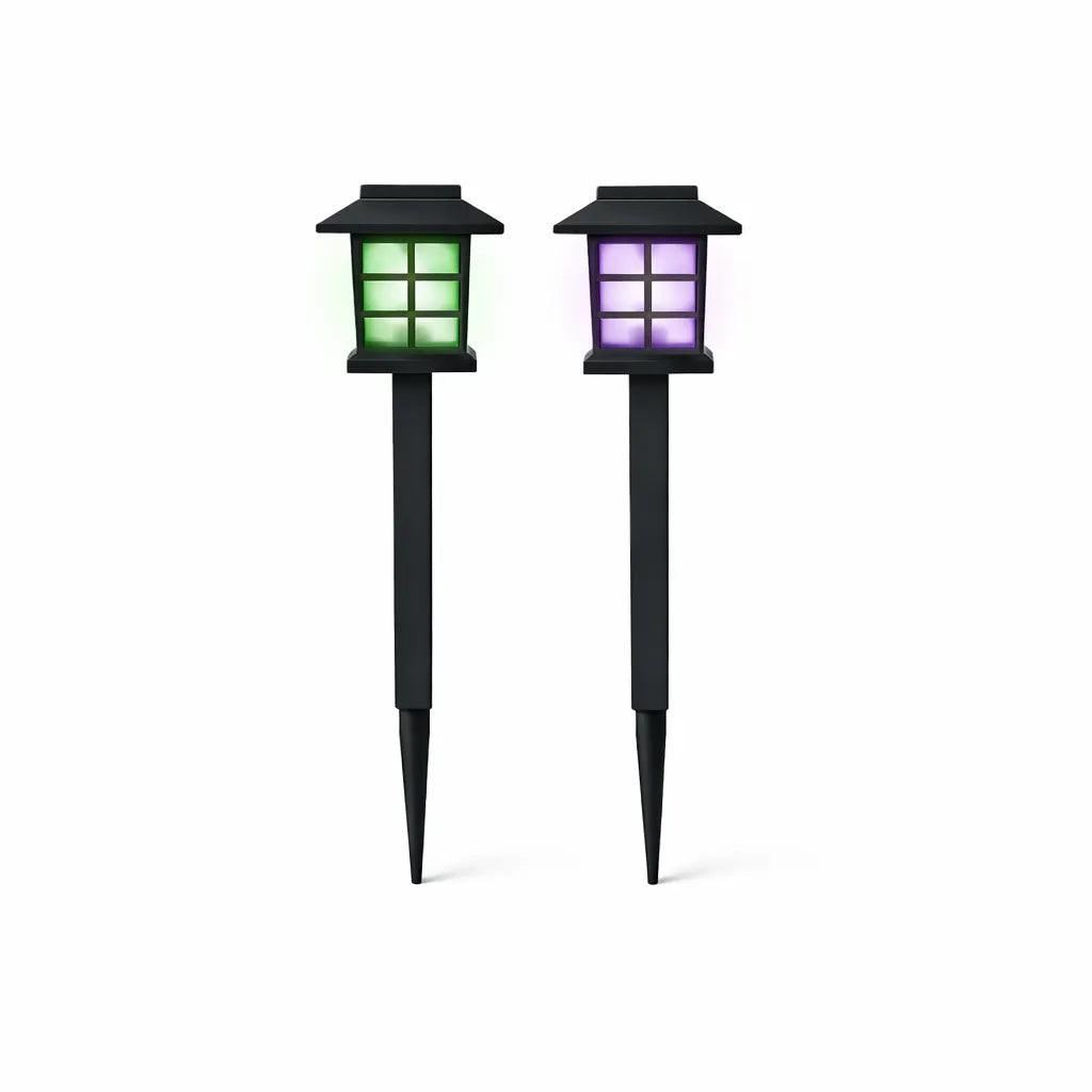 Black solar pathway lights outdoor colour changing RGB LED garden stake 2 pack Australia