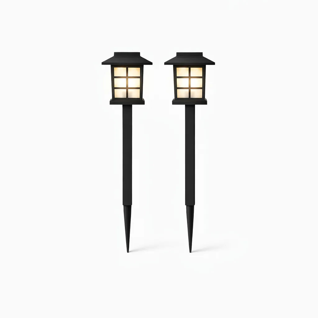 Black solar pathway lights outdoor warm white LED garden stake 2 pack Australia