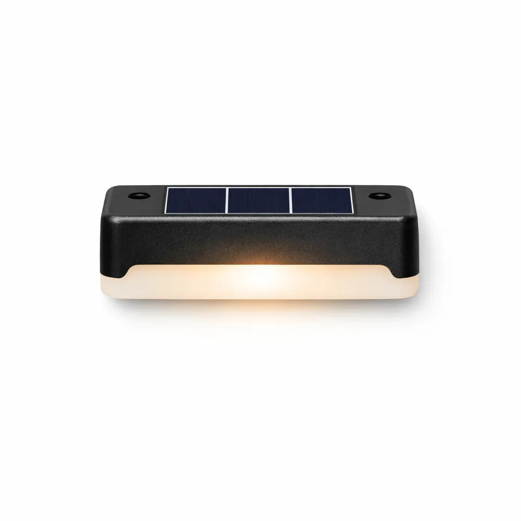 Black solar step light warm white LED outdoor stair and deck light Australia