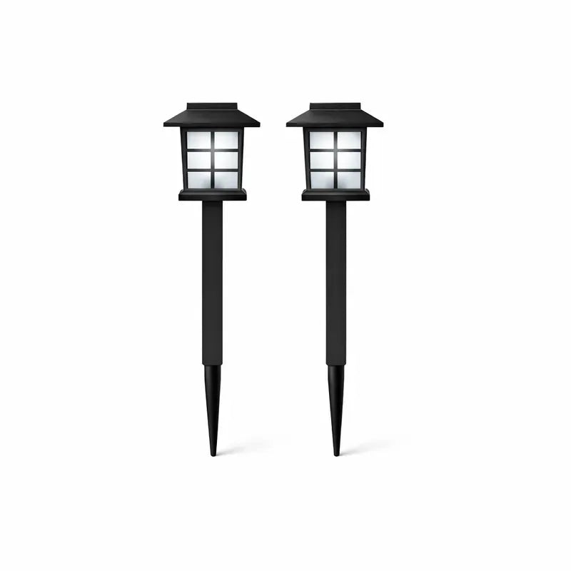 Black solar pathway lights outdoor cool white LED garden stake 2 pack Australia